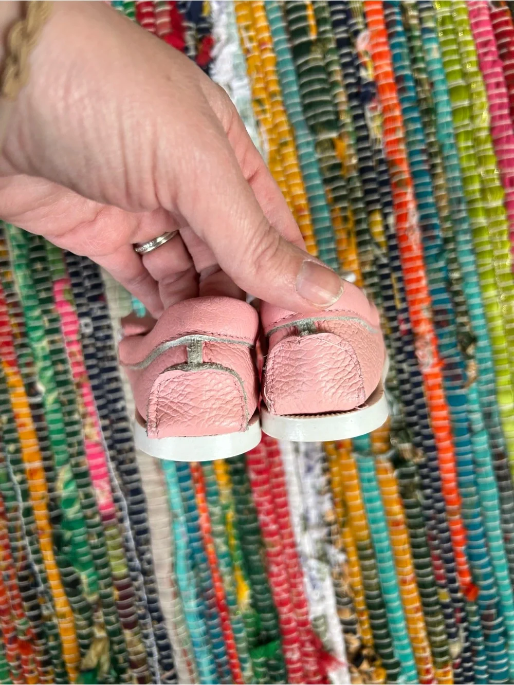 Vintage Infant Pink Beaded Moccasin Slip-On Shoes Toddler 3